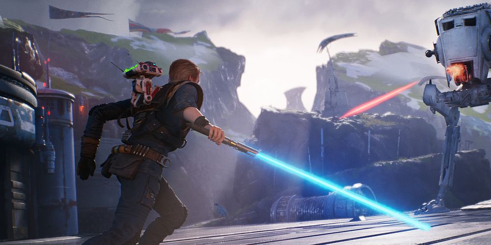 Star Wars Jedi Fallen Order Cal Kestis attacks the enemy