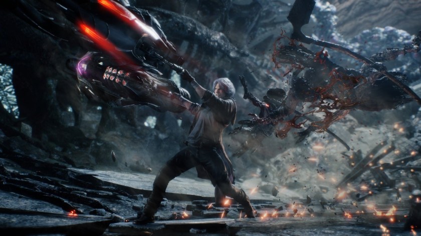Slashing through enemies in Devil May Cry 5