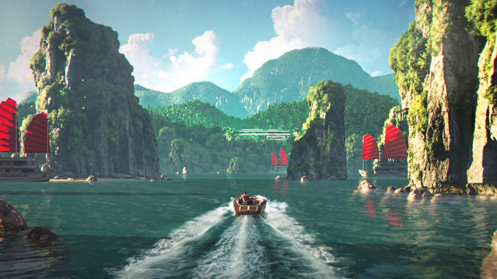 James Bond uses vehicles and admires the views